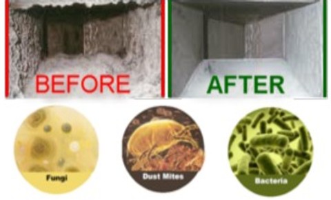 Air ducts before and after being cleaned of mold mildew and dust